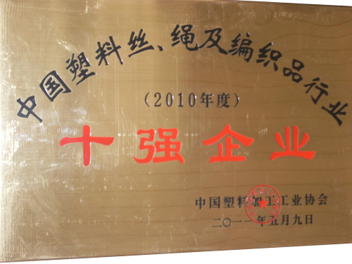 2010年度中國塑料絲、繩及編織品行業(yè)十強企業(yè)