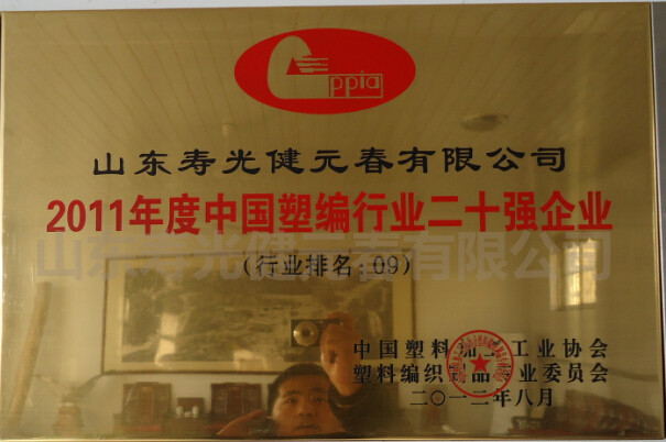 2011年度評選為中國塑編行業(yè)排名第九